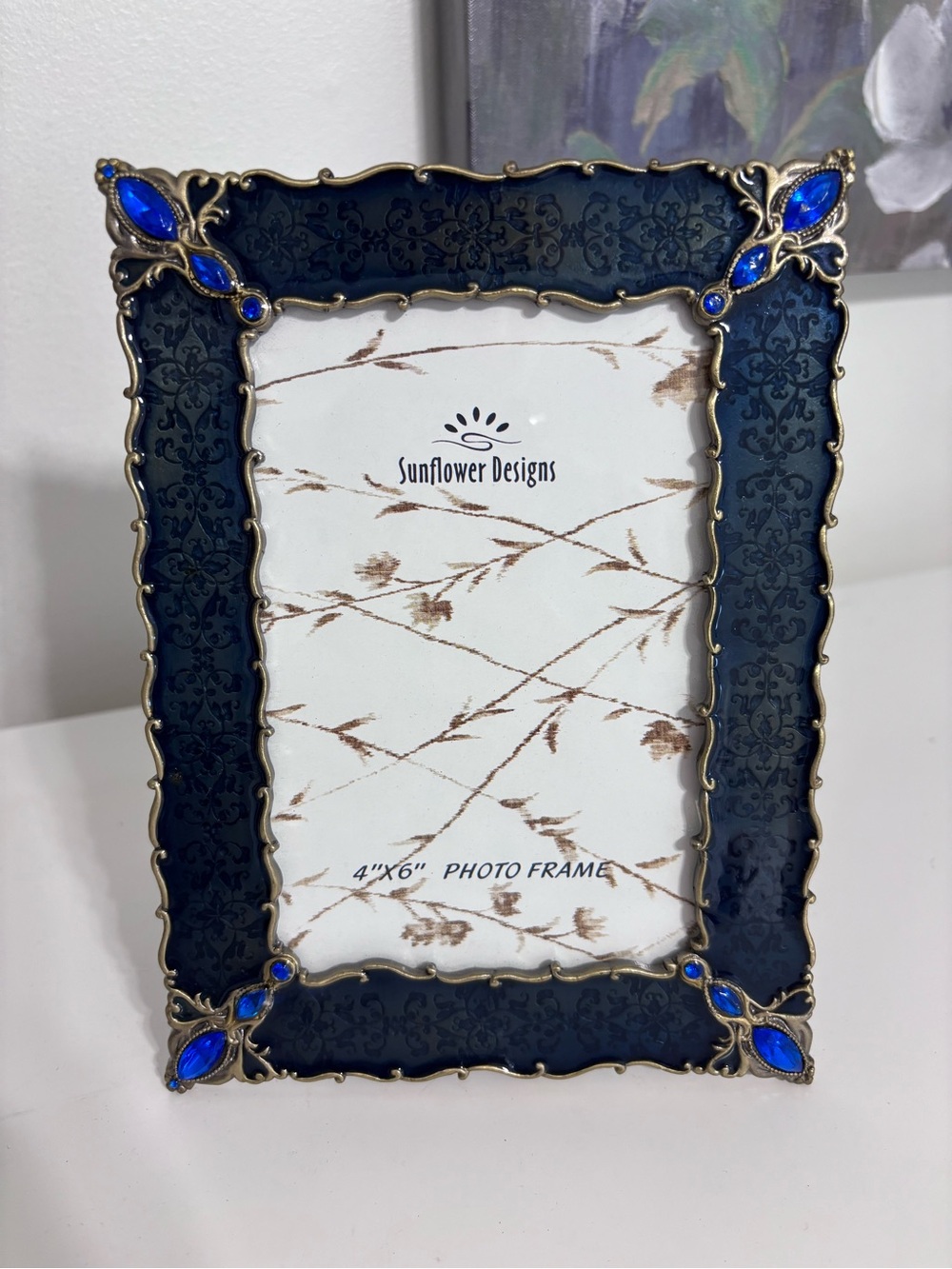 Baroque style Blue enamel gold edge blue jewel corners 4x6 picture frame ornate